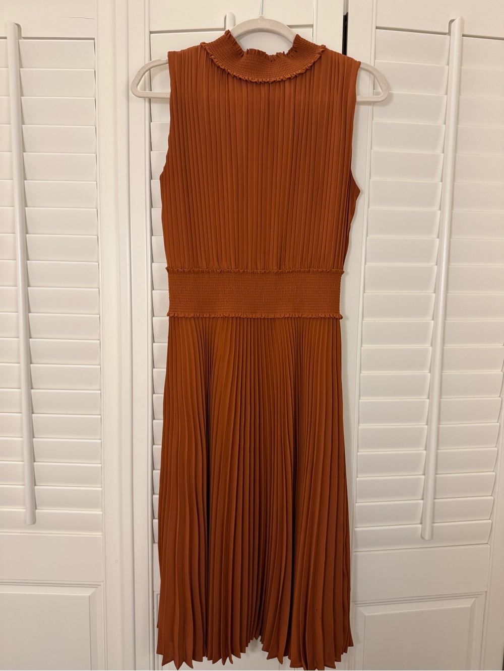 Nanette Lepore Sleeveless Pleated Midi Dress in Rust
